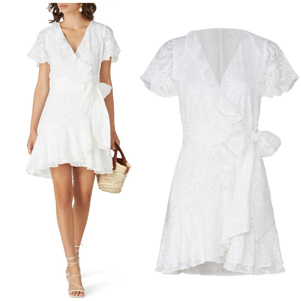 Tanya Taylor Bianka II Wrap Dress Mini Ruffle Tie Waist V-Neck Textured 8